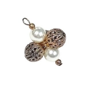 VTG 60s Faux Pearl Silver Tone Cluster Bead Pendant Filigree MCM Regencycore